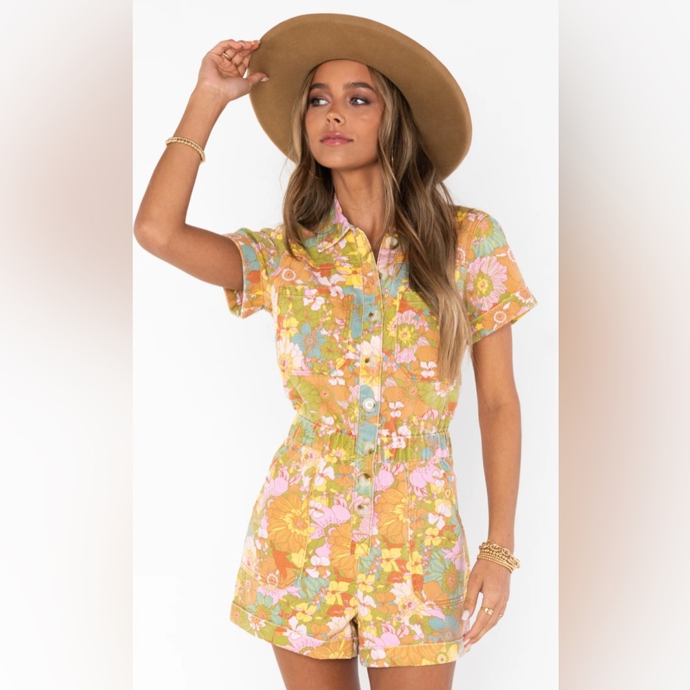 Show me your mumu denim cannon floral romper. Bought new, worn once.